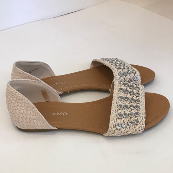 ANDIAMO Sandals Slip On Flats Rhinestone Cream Acaine Women’s Size 7 - Picture 11 of 15